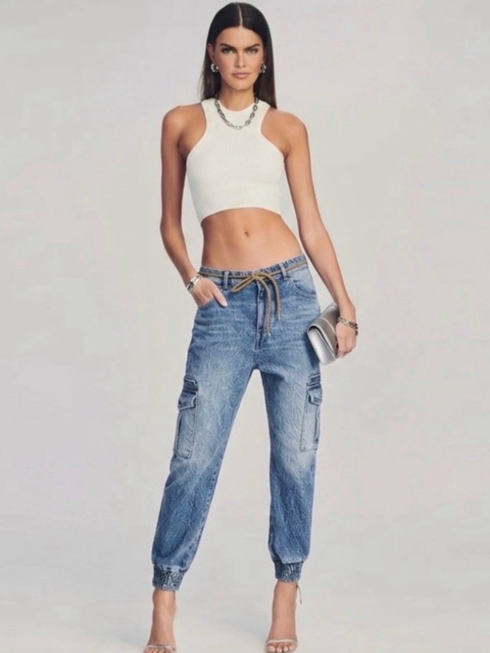 NWT Ser.O.Ya Drop Crotch Denim Cargo Jogger Jeans in Tahoe Sz 31 Summer 90’s